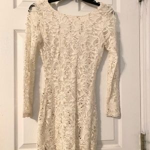 Ivory Lace Mini Dress with Gold Sequins